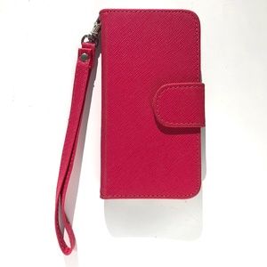 🦋  iphone 5s cell phone case with book cover and strap and card slots hot pink